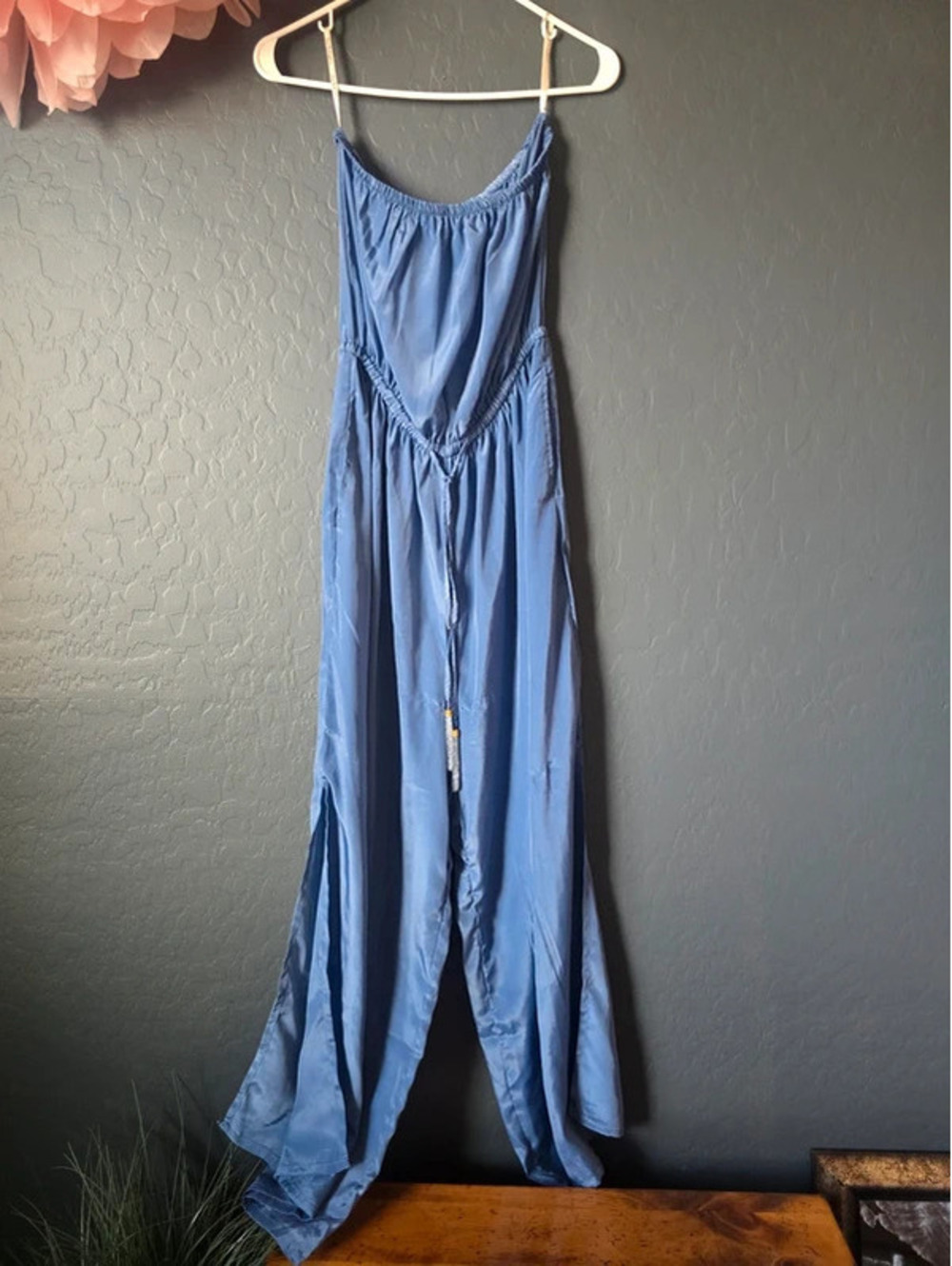 True Destinations Blue Strapless boho jumpsuit